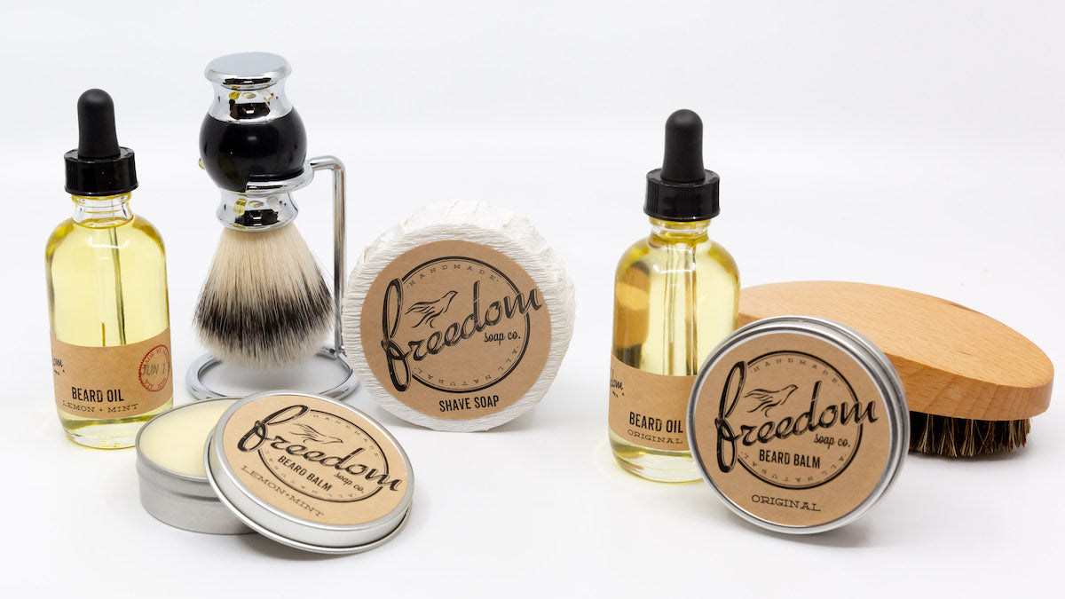 Beard oil, beard balm, and shave soap